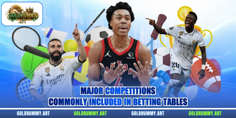 Major competitions commonly included in betting tables